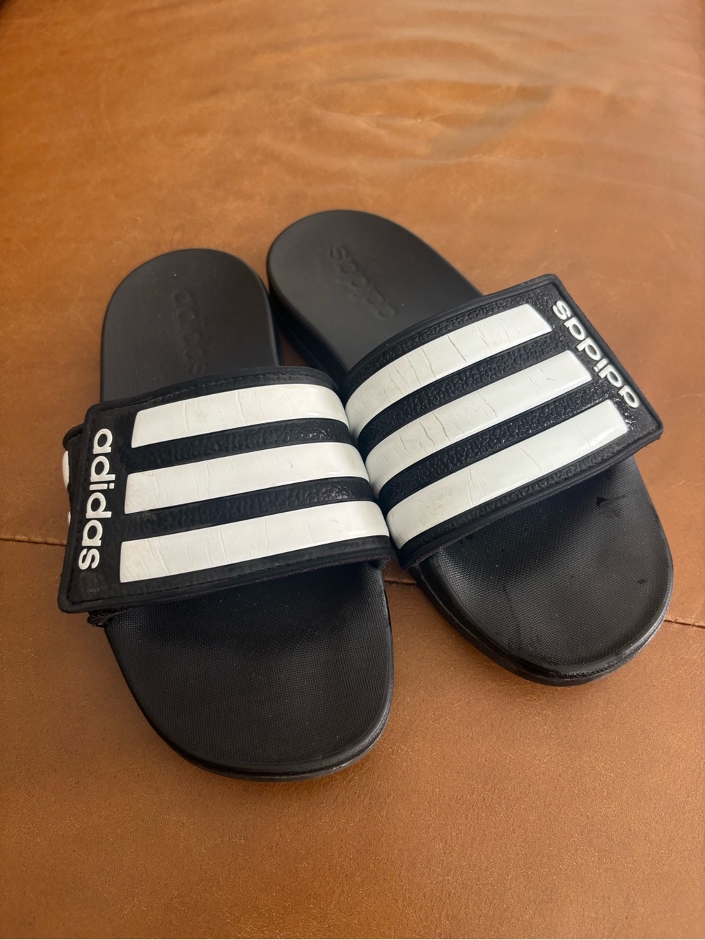 adidas Black Slides with White Logo